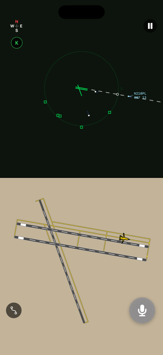 ATC Tower Trainer tower simulation with radar, parallel runways, and push-to-talk controls